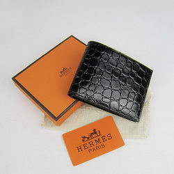 Cheap Replica Hermes Black Crocodile Veins Bi-Fold Wallet H014